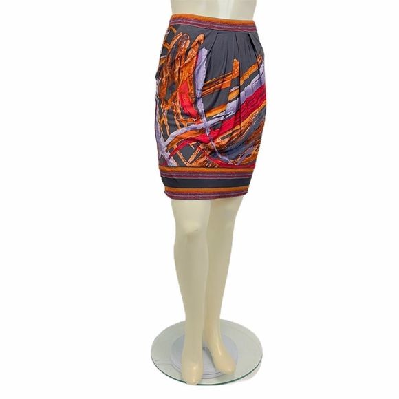 BCBGMAXAZRIA Women's Small Pleated Gray Printed Mini Skirt Abstract Office Work - Picture 2 of 6